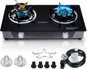 6edf59bbf8623fc5 Propane Stove 2 Burner Gas Stove Novel 9 Copper Propane Burners Auto Ignition Tempered Glass with LPG CSA Hose for Outdoor Cooking,Emergency