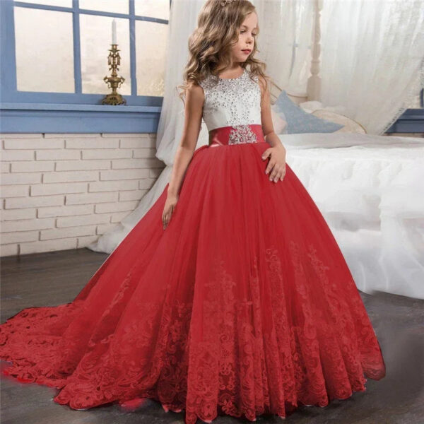 2024 New Teenager Bridesmaid Dress Kids Dresses for Girls Children Vintage Lace Princess Girl Party Wedding Evening Formal Gown
