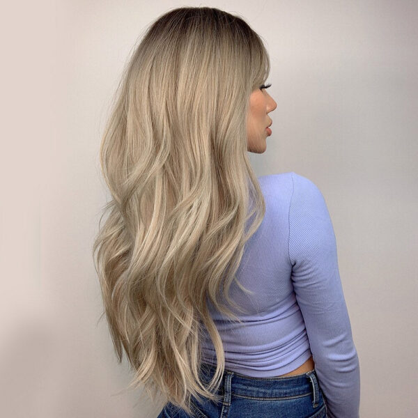 Brown Blonde Ombre Natural Hair Long Wavy With Dark Roots Synthetic Wig for Women Heat Resistant Coaplay Wigs