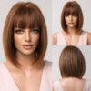 Brown Blonde Ombre Short Bob Wigs for Women Cosplay Synthetic with Bangs Dark Roots Gray Natural Hair Wig Heat Resistant