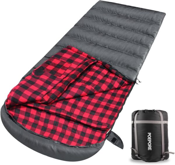 Flannel Sleeping Bag 0 Degree Cold Weather for Adults XXL Sleeping Bag 4 Season Big and Tall with Pillow Compression Sack