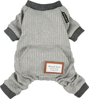 6f158b17ed8fa5de Knitted Dog Pajamas, Dog Clothes for Small Dogs Girl Boy, Pet Onesie with Feet, Cat Outfit, Light Grey, Small