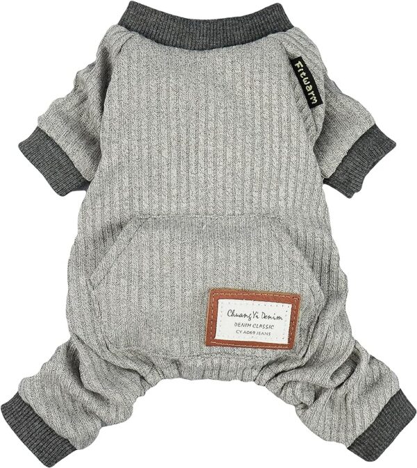 6f158b17ed8fa5de Knitted Dog Pajamas, Dog Clothes for Small Dogs Girl Boy, Pet Onesie with Feet, Cat Outfit, Light Grey, Small