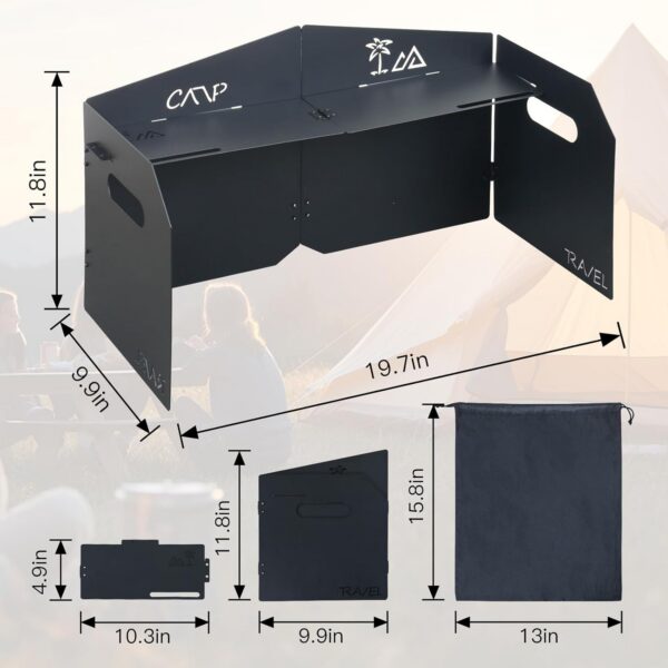 6f1c75acea728426 4 Plates Camping Stove Windscreen Metal Wind Blocker Folding Stove Windshield with Storage Bag Stove Wind Screen for Outdoor Camping Accessories for Camping, Hiking, Cooking, Picnic (Model 1)