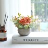 Artificial Flowers Kit with Pot, Combination of Fake Silk Orange Roses and Greenery,Small Plant Potted Decor for Offices,Bookshelf,Bedroom, Living Room,Party,Wedding Decorations…