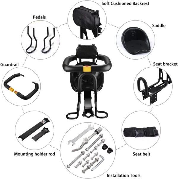 6f4a2592762708d0 LIXADA Bike Baby Seat Kids Child Safety Carrier Front Seat Saddle Cushion with Back Rest Foot Pedals