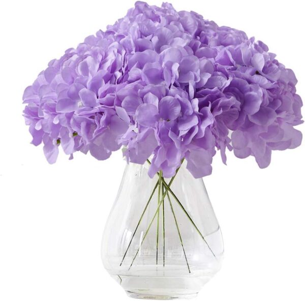 Hydrangea Silk Flower White 10 Heads Artificial Hydrangea Silk Flowers Head for Wedding Centerpieces Bouquets DIY Floral Decor Home Decoration with Long Stems - White