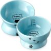 Y YHY Raised Cat Food Bowl Set, Ceramic, Tilted Elevated Bowls, 2 Bowls, 3.6 in & 3 in, White