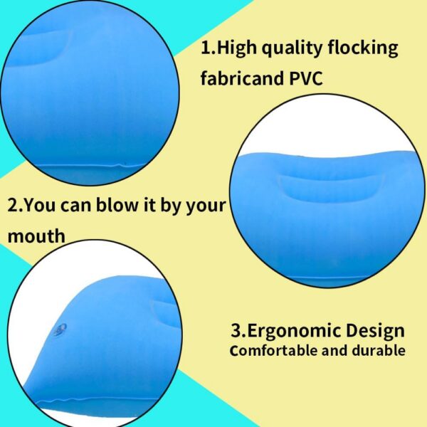 6f734322fe4146c8 3 Pack Ultralight Inflatable Camping Travel Pillow Small Squared Flocked Fabric Air Pillow for Compact, Comfortable, Ergonomic for Neck and Lumbar Support While Camp Hiking Backpacking
