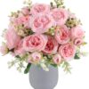 Artificial Peonies Silk Flowers, Faux Peony Bouquet 4 Bundles Florals Arrangements Decor for Farmhouse Home Boho Wedding Table Centerpiece, Fake Plastic Flowers Bulk for Vase Decoration (Pink Purple)