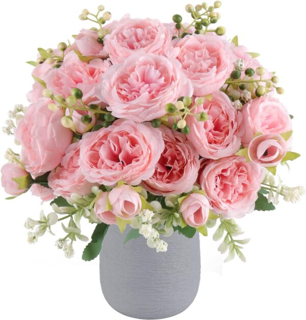 Artificial Peonies Silk Flowers, Faux Peony Bouquet 4 Bundles Florals Arrangements Decor for Farmhouse Home Boho Wedding Table Centerpiece, Fake Plastic Flowers Bulk for Vase Decoration (Pink Purple)