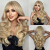 Natural Blonde Yellow Long Wavy Synthetic with Bangs Women Body Wave Afro Female Wigs Cosplay Daily Hair