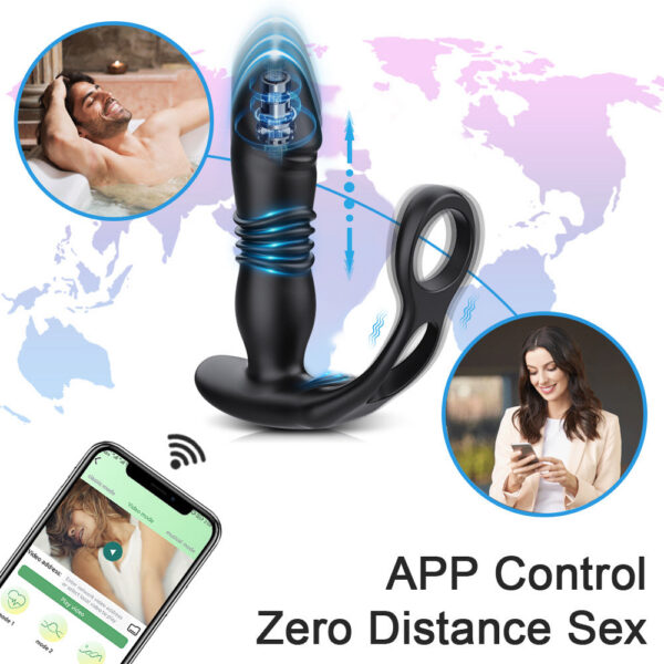 6f96b8cd14d2f613 Male Thrusting Prostate Massager Bluetooth APP Vibrator Men Gay Anal Wireless Remote Butt Plug Sex Toy for Couples