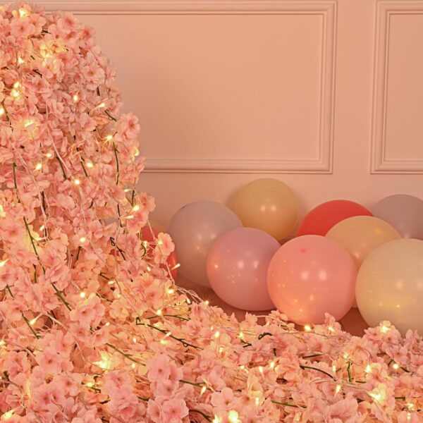 Sunm Boutique 8-Pack 47.2 Ft Artificial Cherry Blossom Garland Cherry Blossom Hanging Vine with 65.6 Ft Long 160 LED String Lights Silk Sakura Vines Garland for Wedding Party Home Decor, Pink