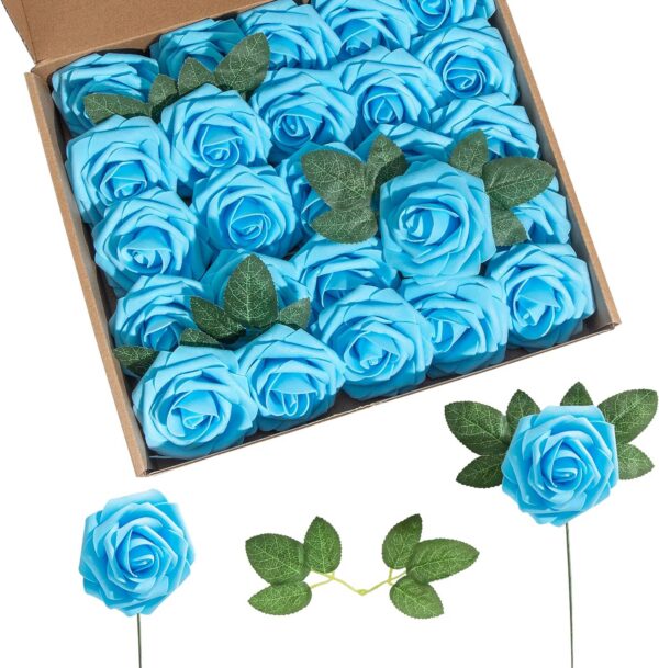 6fd2c60ad167a11b Artificial Flower Foam Purple Rose 50pcs Real Looking Fake Rose with Stems Leaves for Home Decoration Party Garden Centerpieces DIY Wedding Bouquets(Purple)