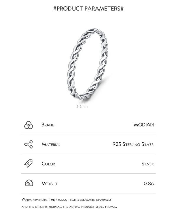 Modian Simple 925 Sterling Silver Texture Twisted Thin Stackable Small Finger Ring For Women Vintage Classic Fine Jewelry Gifts