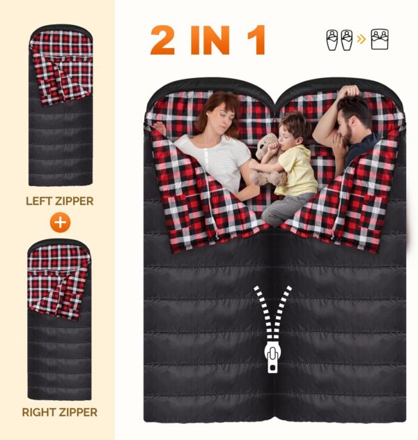 Flannel Sleeping Bag 0 Degree Cold Weather for Adults XXL Sleeping Bag 4 Season Big and Tall with Pillow Compression Sack