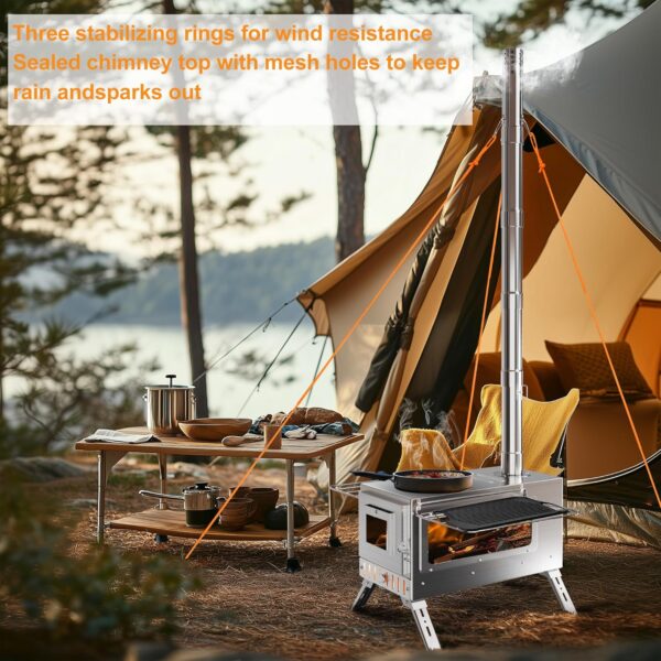 6feb707704ccec09 UNHO Camping Tent Stove: Portable Wood Burning Stove Stainless Steel Outdoor Cooking Heater Log Burner with 7 Chimney Pipes for Tent Shelter Garden Silver