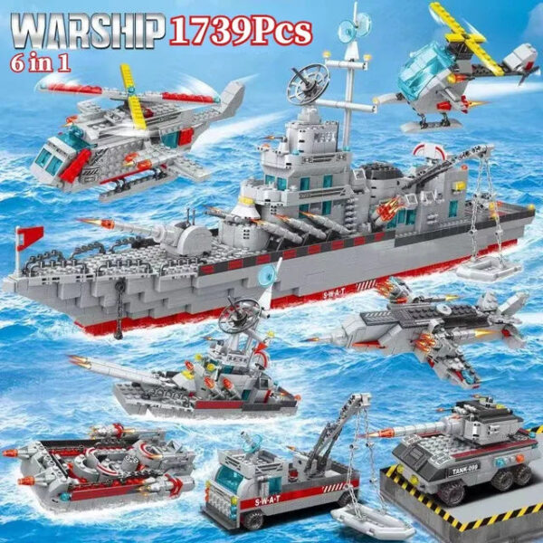 1560pcs Model Warships Building Blocks Construction Navy Battleship Army Boat Aircraft Bricks Toys for Children Gift