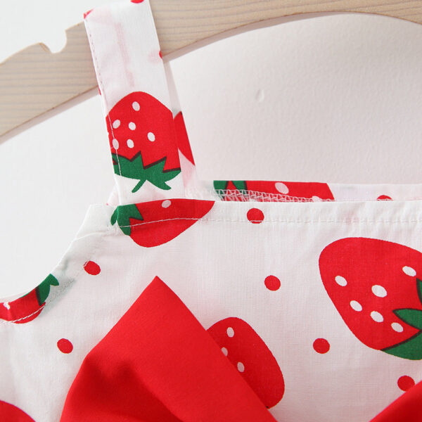 70318061891bb449 2Pcs/Set Summer Toddler Girls Dress Sweet Bow Strawberry Sleeveless Baby Clothes Suit Princess Party Children Costume 0 To 3 Y