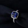Potiy Huge 4.73ct Created Blue Sapphire 925 Sterling Silver for Women Engagement Wedding Ring Statement Gemstones Jewelry gift