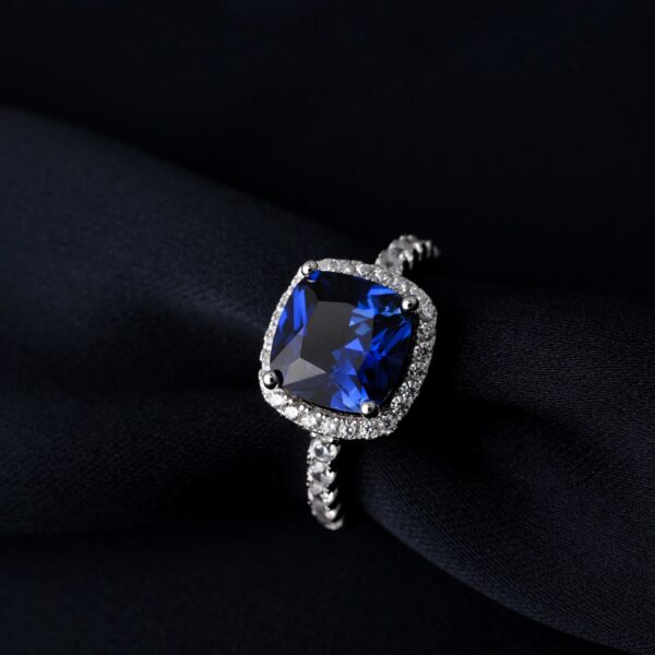 Potiy Huge 4.73ct Created Blue Sapphire 925 Sterling Silver for Women Engagement Wedding Ring Statement Gemstones Jewelry gift