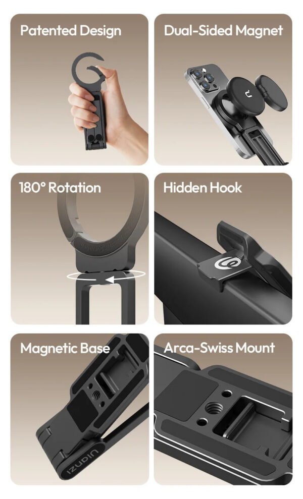 704c321f3cfa49bc Ulanzi MA38 MagLock Phone Stand Magnetic Phone Stand for iPhone 16 15 14 13 with Hidden Hook for Slopes Walls