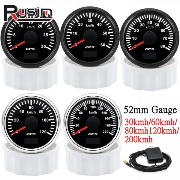 704c90ec48b537b0 HD 52MM GPS Speedometer 30/60/80/120/200 Km/h Boat Car Truck Speed Gauge Meter 7 Color Backlight With GPS Antenna 9-32V