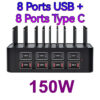 150W Universal Multi USB Type C Fast Charger 16 Port 3.5A MAX Charging Station Stand For Ipad Iphone 17 16 Samsung Xiaomi Tablet