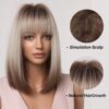 Brown Blonde Ombre Short Bob Wigs for Women Cosplay Synthetic with Bangs Dark Roots Gray Natural Hair Wig Heat Resistant