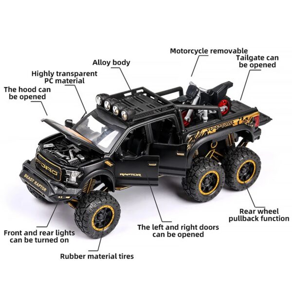 1:24 Pickup Trucks Boys F150 Raptor Diecast Metal Model Car with Sound Light for Kids Age 3 Year and up Blue