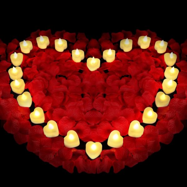 Red Rose Petals Decorations Set, 1000 Pieces Artificial Rose Petals with 3Pcs Romantic Banner, Rose Petals for Romantic Night for Her Set, Special Night Party Decor for Home, Wedding, Anniversary