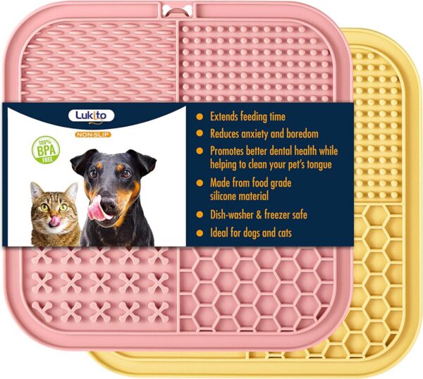LUKITO Licking Mat for Dogs and Cats, Premium Lick Mats with Suction Cups for Dog Anxiety Relief, Cat Lick Pad for Boredom Reducer, Dog Treat Mat Perfect for Bathing Grooming
