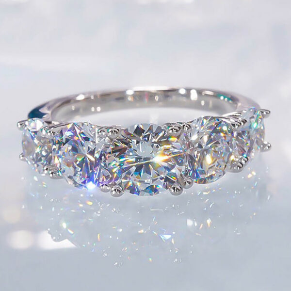 5 Stones 3.6cttw Full Moissanite Rings For Women S Sterling Sier Row Ring Plate Sparkling Diamond Wedding Bands Jewelry