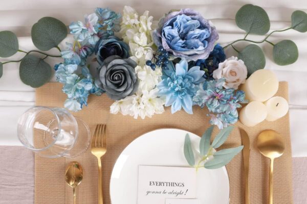 70e39b3383af757a Floweroyal Artificial Flowers Combo Dusty Blue Flowers Mix Silk Flowers Dahlia Roses with Stems for DIY Wedding Bridal Bouquets, Baby Shower, Floral Arrangement, Table Centerpieces, Home Decorations.