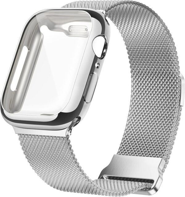 Geoumy Metal Magnetic Bands Compatible for Apple Watch Band 38mm with Case, Stainless Steel Milanese Mesh Loop Replacement Strap Compatible with iWatch Series 8/7/6/5/4/3/2/1 SE Women Men, Rose Gold
