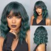 Short Wavy Wigs Women Dark Brown Bob Natural Synthetic Wig with Bangs for Girl Daily Cosplay Use Heat Resistant