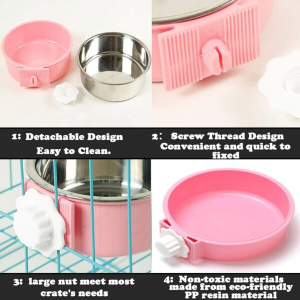 70f2fccd4b7078fe Crate Dog Cat Bowls, Removable Stainless Steel Hanging Pet Cage Bowls for Kennel, Water Food Feeder Bowls Cage Coop Cup for Cats, Dogs, Rabbits and Small Animals (Small, Pink)