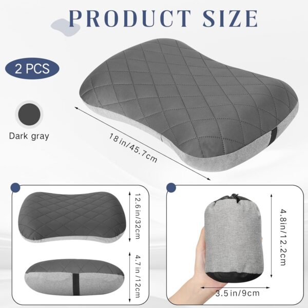 7127dab67d05c4c1 2 Pack Inflatable Travel Camping Pillow with Removable Cover Backpacking Blow up Neck Air Pillow Compressible for Lumbar Support Travel Hiking(Black,Grey)