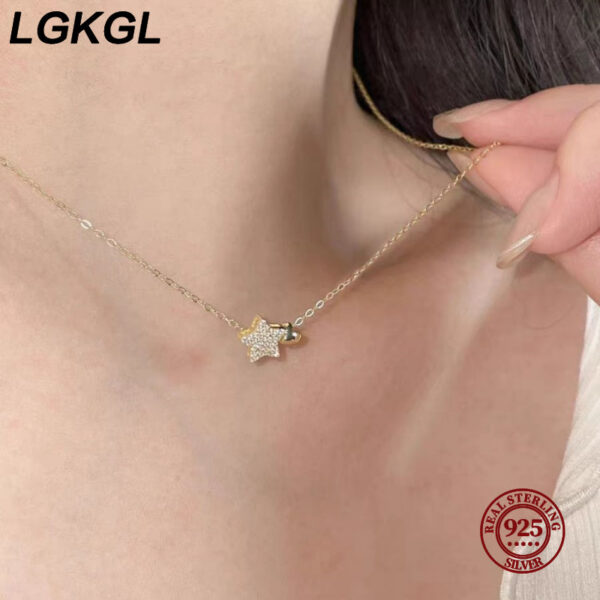 7137c1053341ac5f LGKGL Real Sterling Sier Sweet Star Heart Pendant Necklace For Women Wedding Statement Fine Jewelry