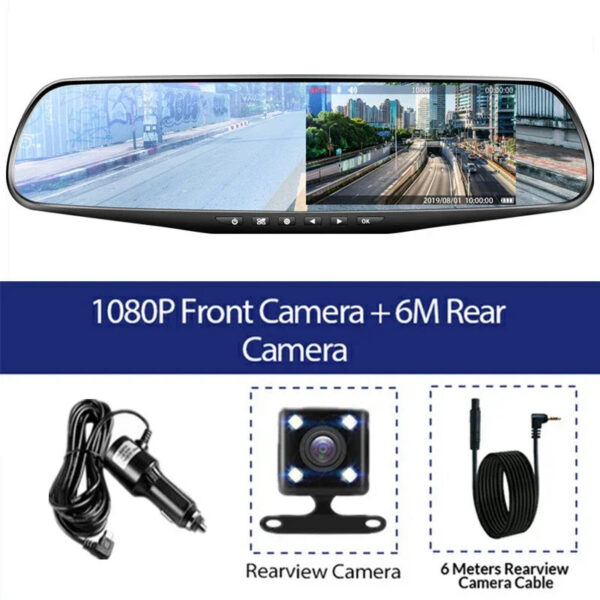 716028b28080910c 4.3 Inch Driving Recorder Car DVR Rearview Mirror Dual Lens Car Recorder 1080P IPS Front and Rear Camera Registrar Black Box New