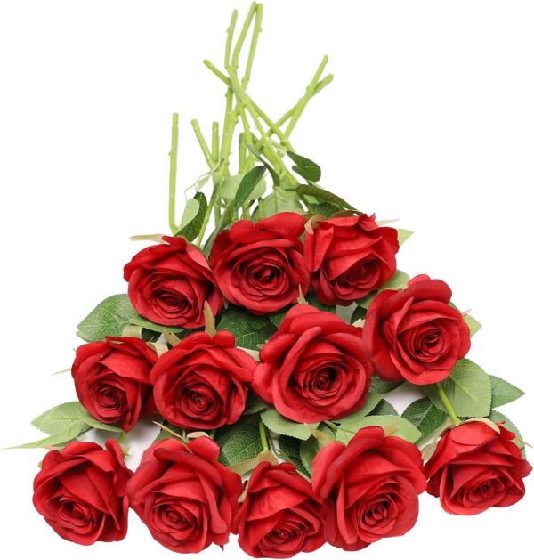 Artificial Rose Flower Dusty Rose Flower Silk Flowers 12 pcs with Long Stem Silk Roses Bouquet for Wedding Bridal Shower Party Home Decoration