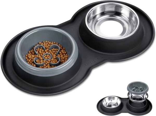 716cb2399c52530b BurgeonNest Dog Bowl Slow Feeder,4 in 1 Dog Food and Water Bowl with Stand Slow Down Eating Dog Puzzle Bowl Set with Non-Skid Silicone Mat for Small Medium Dogs