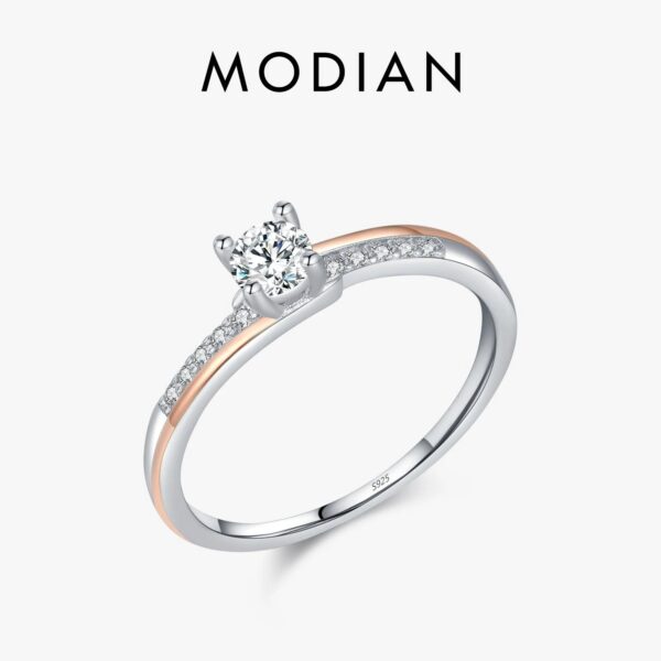 7172e37d98e34fc9 MODIAN 925 Sterling Silver Classic Wedding Elegant Ring Rose Gold Color Line Unique Metallic Contrast Design Jewelry For Women