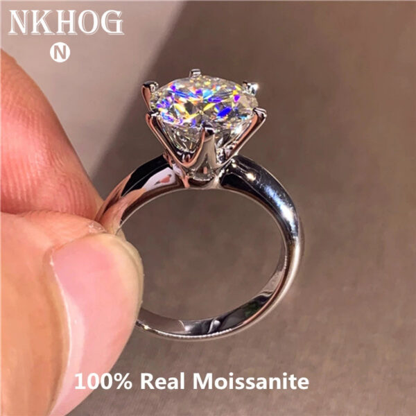 Classic 6 Prongs 5 Carat Round Moissanite Rings Sterling Sier Plated 14K Gold High Clarity D Color Diamond Woman Jewelry