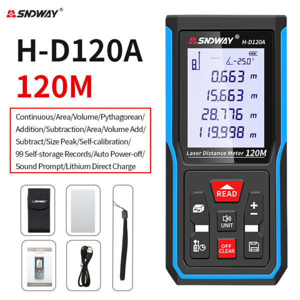 71a3541a0423a942 SNDWAY Laser Meter 50m 70m 100m 120m Rangefinder Digital Range Finder Trena Roulette Ruler Distance Measuring Tape