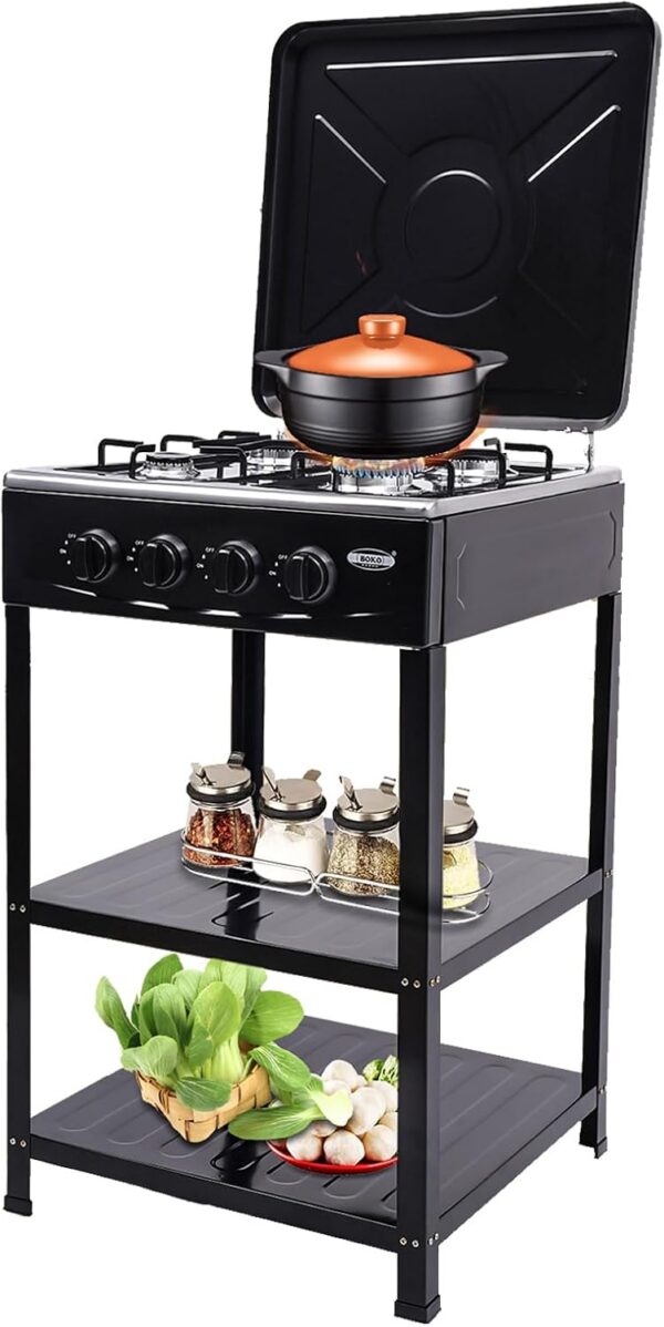 71c6d9e56c2f54d8 4 Burner Gas Stove Portable Outdoor Stove with Removable Storage Stand, Heavy Duty Stainless Steel Propane Gas Cooker with Wind Blocking Cover for Camping Picnic Home RV Cooking (no hose)
