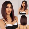 71e09f8cbd533f38 Brown Blonde Ombre Synthetic Short Straight Bob Wigs for Women Middle Part Lolita Cosplay Natural Hair Heat Resistant Fiber