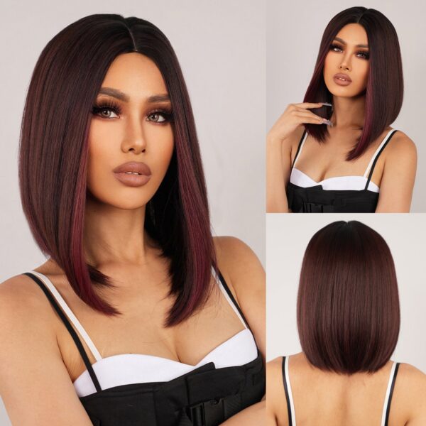 71e09f8cbd533f38 Brown Blonde Ombre Synthetic Short Straight Bob Wigs for Women Middle Part Lolita Cosplay Natural Hair Heat Resistant Fiber