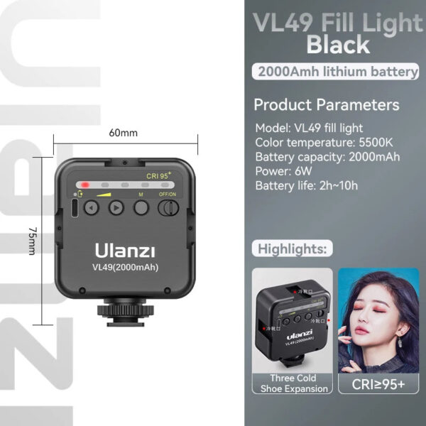 71e7a8f904f86010 Ulanzi VL49 6W Mini Vlog LED Fill Light White 2000mAh 5500K Zoom Lighting Photographic Lighting Video Phone Selfie Fill Lamps